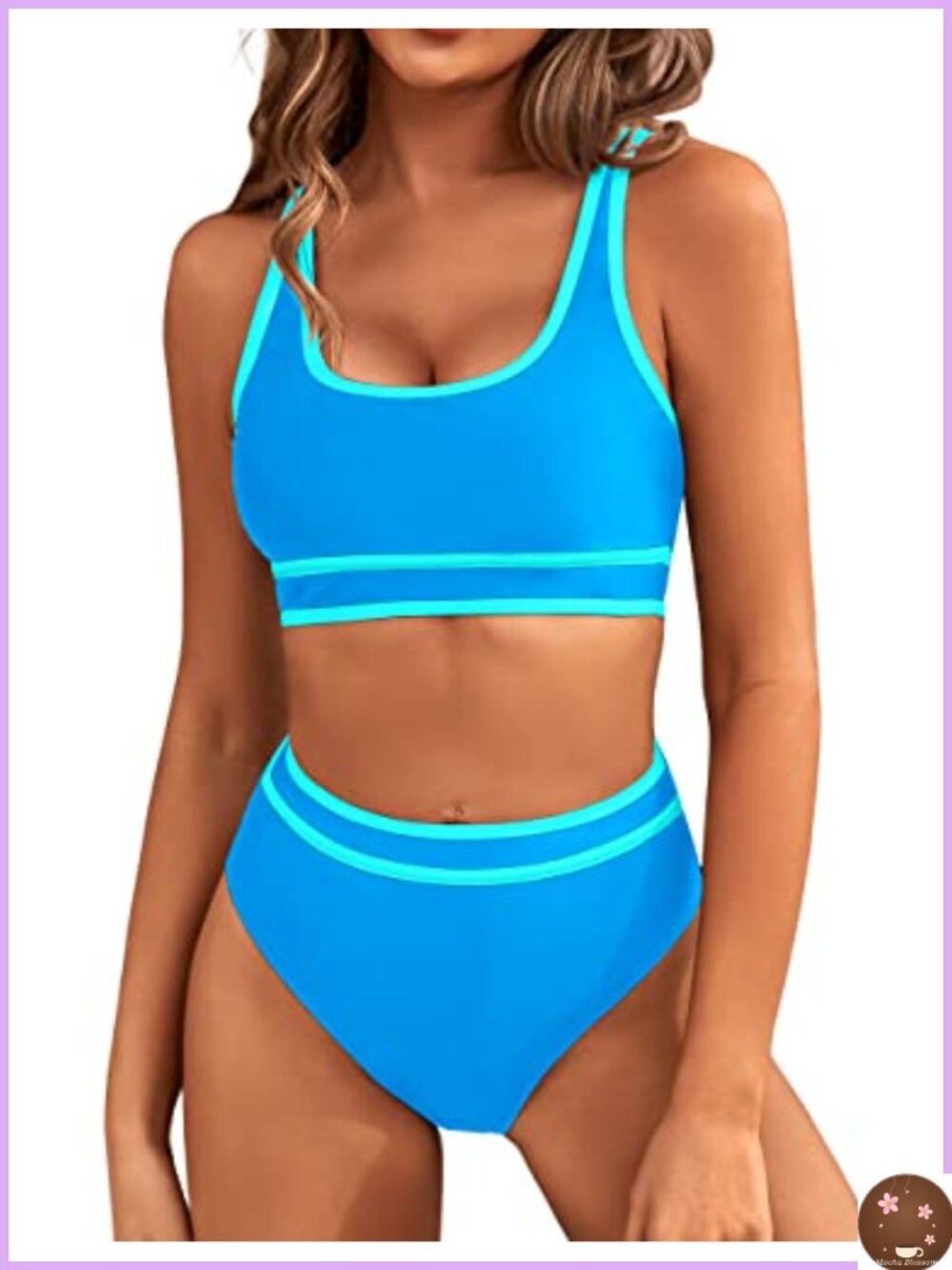 High Waisted Bikini Set Sporty Two Piece Color Block Swimsuit